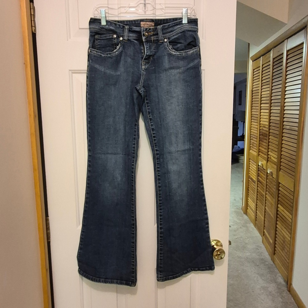 Candies Vintage Womens Low Rise Bootcut Jeans Blue Medium Wash Distressed Size 7